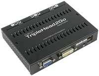 Matrox TripleHead 2 Go Digital Edition VGA-Splitter ermöglicht den Anschluss von drei Displays an ein Notebook oder PC mit nur einem VGA Ausgang, 1x VGA-In D-Sub, 1x DVI-D-In, 3x DVI-I-Out