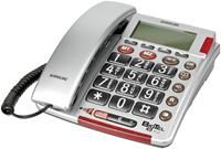 Audioline Bigtel 49 silber Grosstastentelefon, hörgerätekompatibel mit verbessertem Empfänger im Hörer und Klangregelung des Hörers, Verstärkung der Hörerlautstärke auf +40dB, extra grosse Tasten und Display, extra helle LEDs zur Anrufsignalisierung, 2 program- mierbare Notruf-Direktwahlspeicherplätze