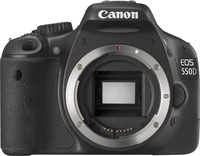 Canon EOS 550D Body 18 Megapixel, CMOS-Sensor (22.3x14.9mm), DIGIC 4 Prozessor, 7.7cm Display, USB-/AV/HDMI-Anschluss, SD-/SDHC/SDXC, ISO6400, EOS Integrated Cleaning System, FullHD-Movie, iFCL AE-Messsystem, Movie-Crop-Funktion, nur Geh�use
